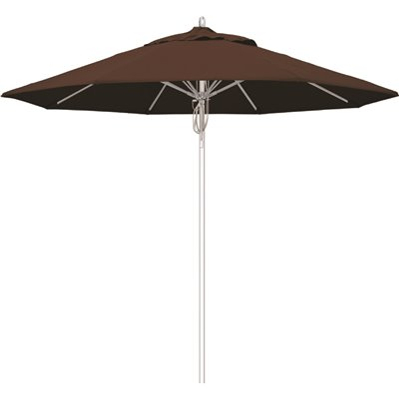 9 ft. Silver Aluminum Commercial Fiberglass Ribs Market Patio Umbrella and Pulley Lift in Bay Brown Sunbrella