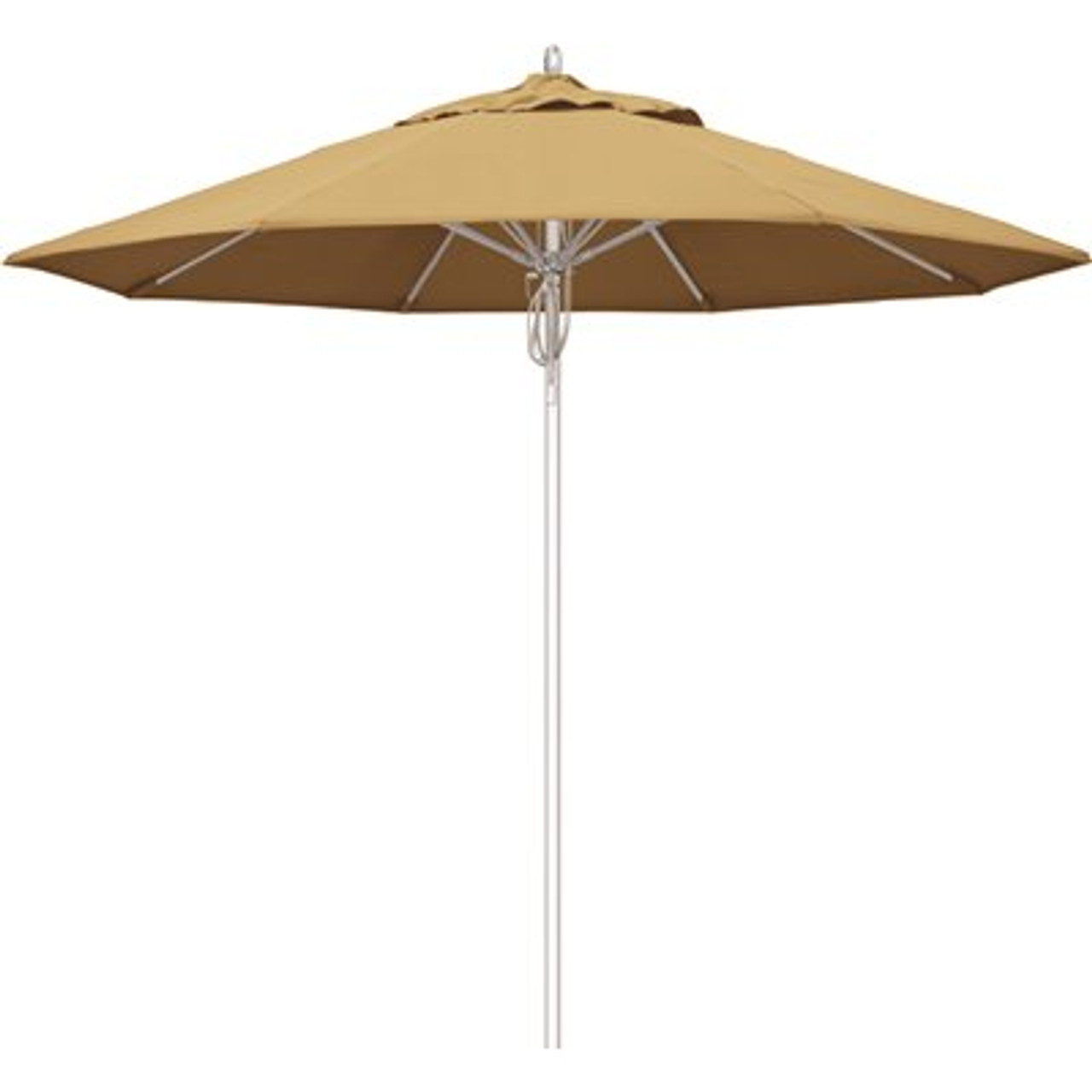 California Umbrella 9 ft. Silver Aluminum Commercial Fiberglass Ribs Market Patio Umbrella and Pulley Lift in Wheat Sunbrella
