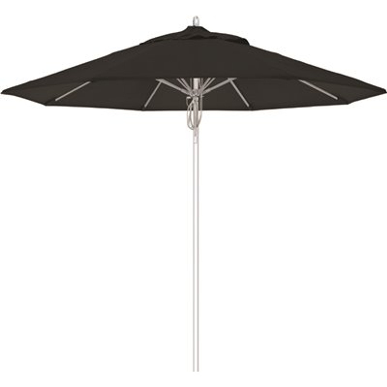 California Umbrella 9 ft. Silver Aluminum Commercial Fiberglass Ribs Market Patio Umbrella and Pulley Lift in Black Sunbrella