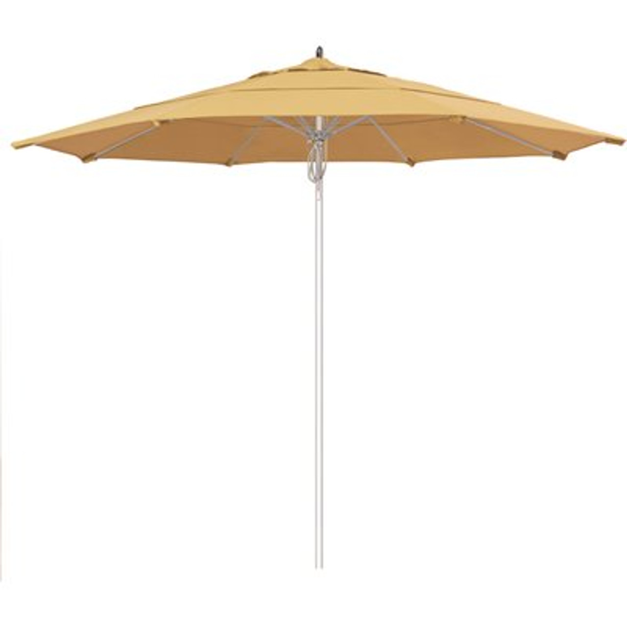 11 ft. Silver Aluminum Commercial Market Patio Umbrella Fiberglass Ribs and Pulley Lift in Wheat Sunbrella