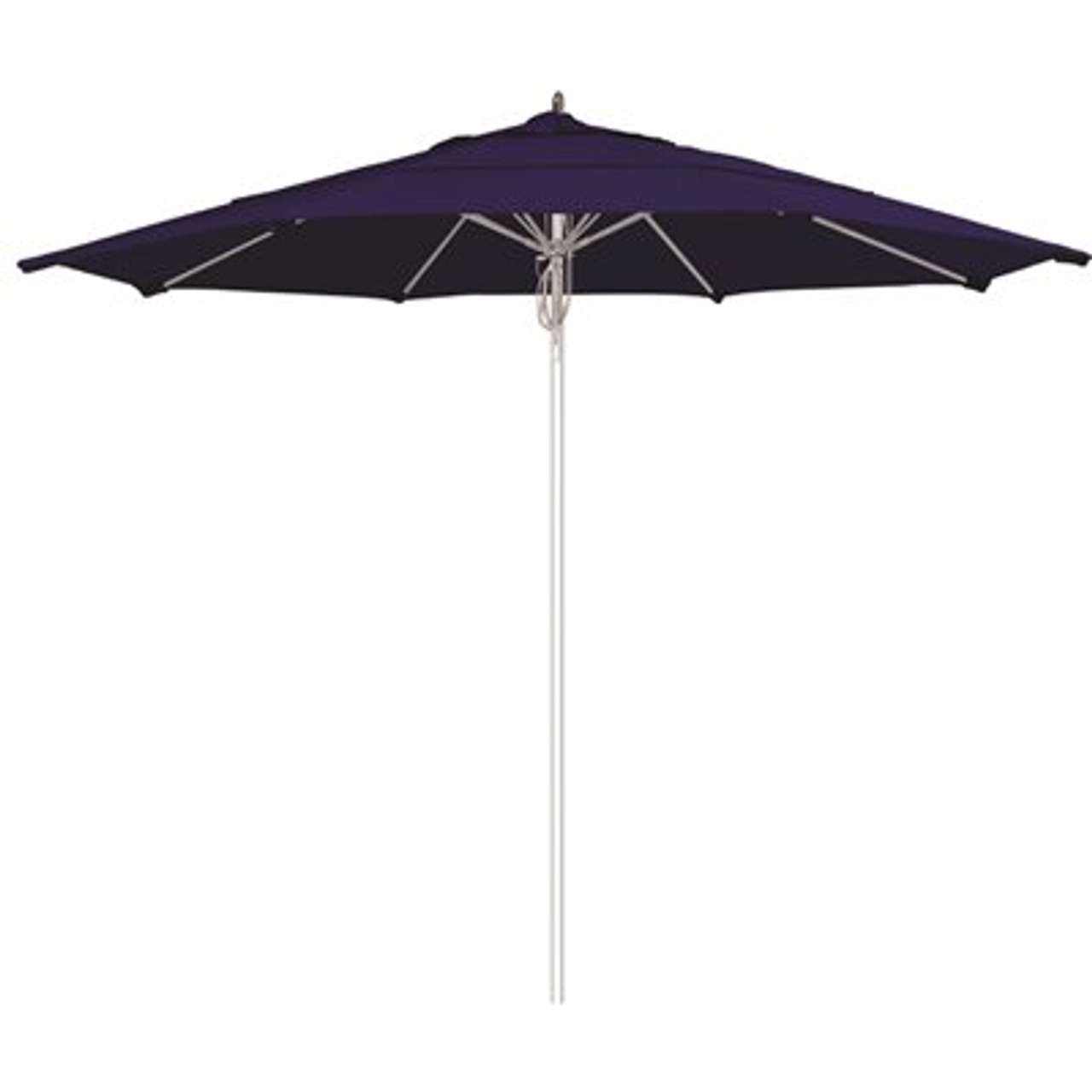 11 ft. Silver Aluminum Commercial Fiberglass Ribs Market Patio Umbrella and Pulley Lift in True Blue Sunbrella
