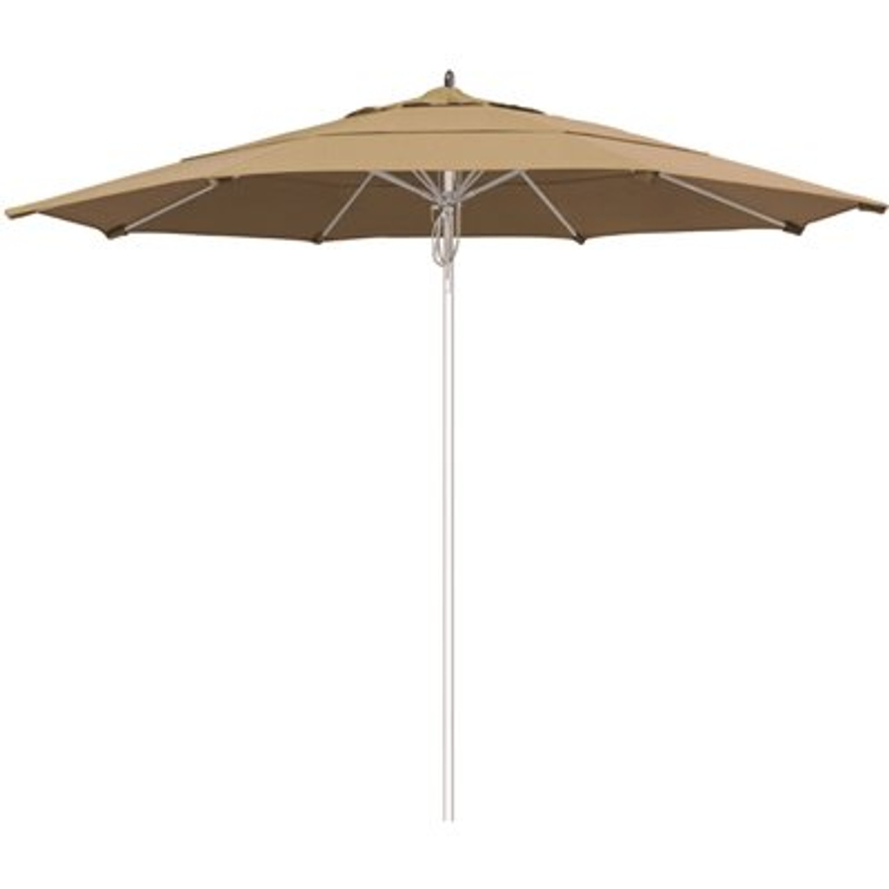 11 ft. Silver Aluminum Commercial Fiberglass Ribs Market Patio Umbrella and Pulley Lift in Heather Beige Sunbrella