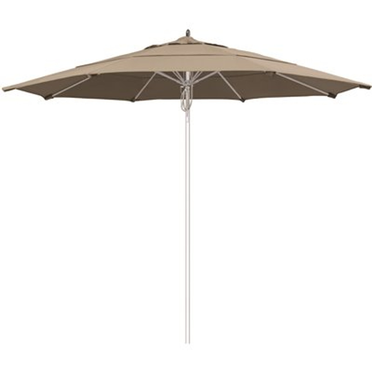 11 ft. Silver Aluminum Commercial Market Patio Umbrella Fiberglass Ribs and Pulley lift in Taupe Sunbrella