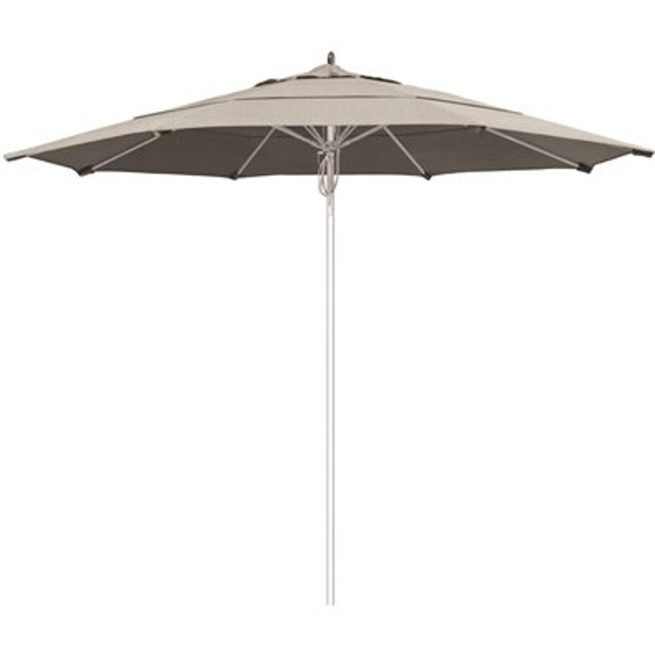 11 ft. Silver Aluminum Commercial Market Patio Umbrella Fiberglass Ribs and Pulley lift in Granite Sunbrella