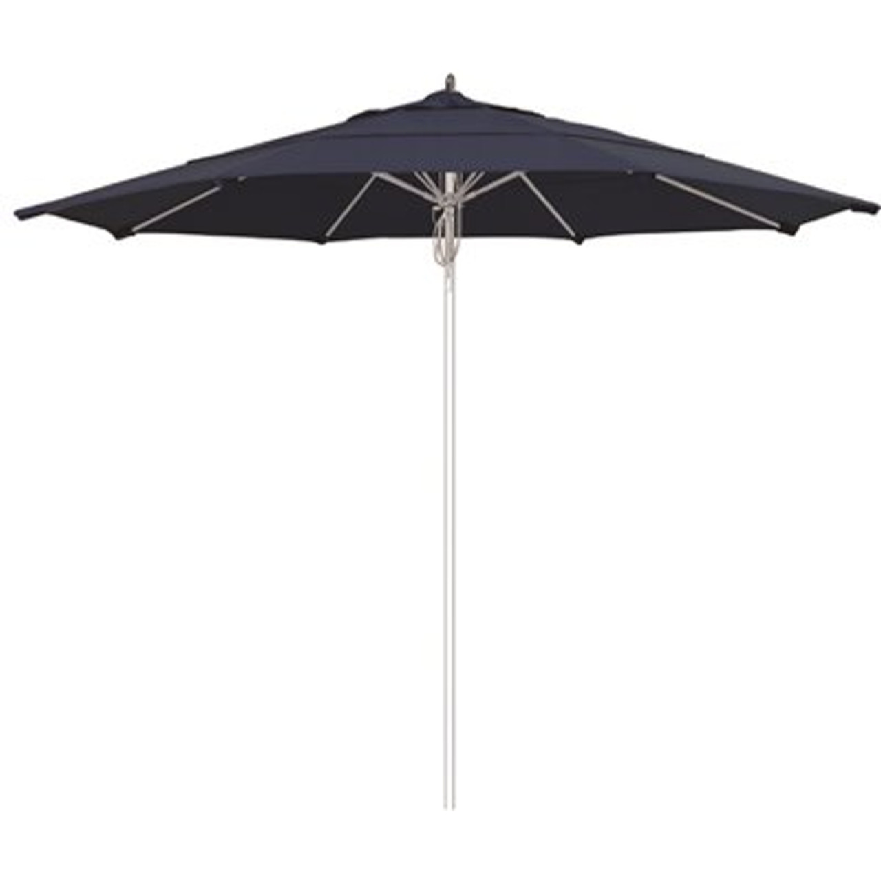 11 ft. Silver Aluminum Commercial Market Patio Umbrella Fiberglass Ribs and Pulley lift in Spectrum Indigo Sunbrella