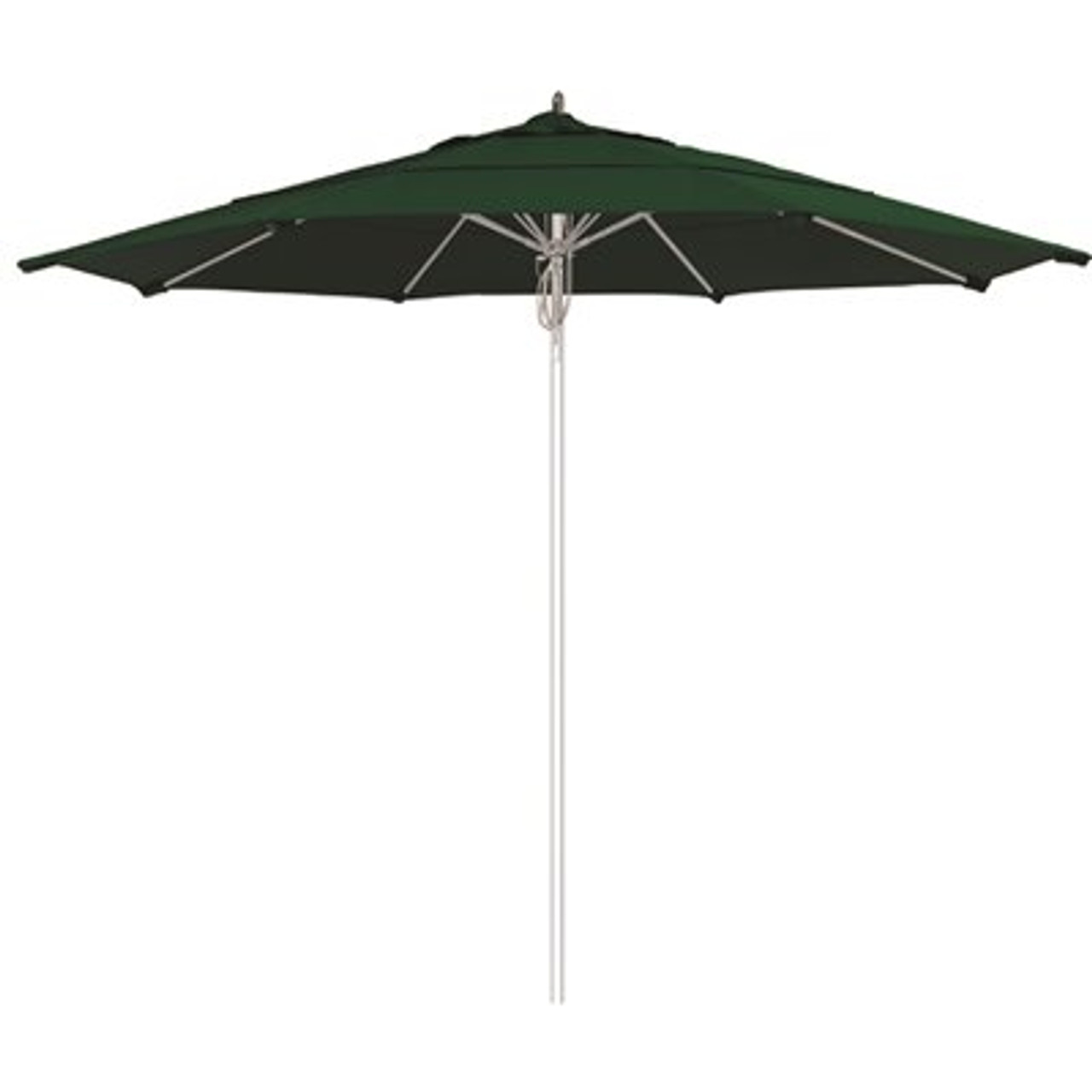 11 ft. Silver Aluminum Commercial Market Patio Umbrella Fiberglass Ribs and Pulley lift in Forest Green Sunbrella
