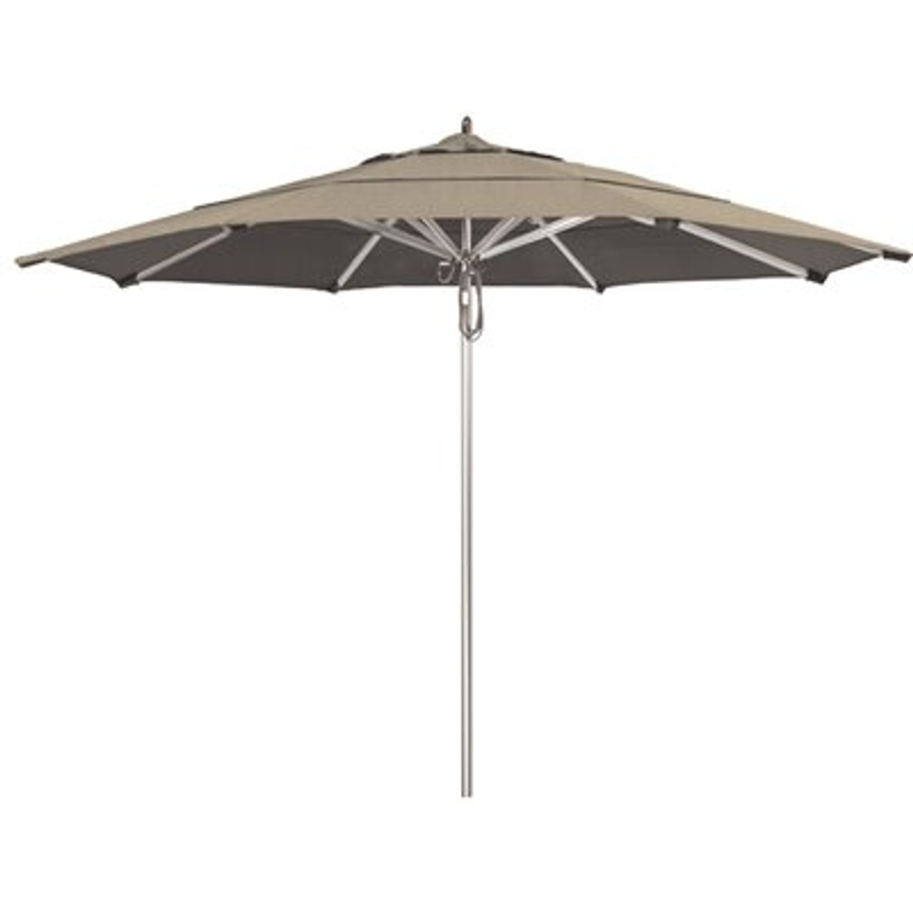 California Umbrella 11 ft. Silver Aluminum Commercial Market Patio Umbrella with Pulley Lift in Spectrum Dove Sunbrella