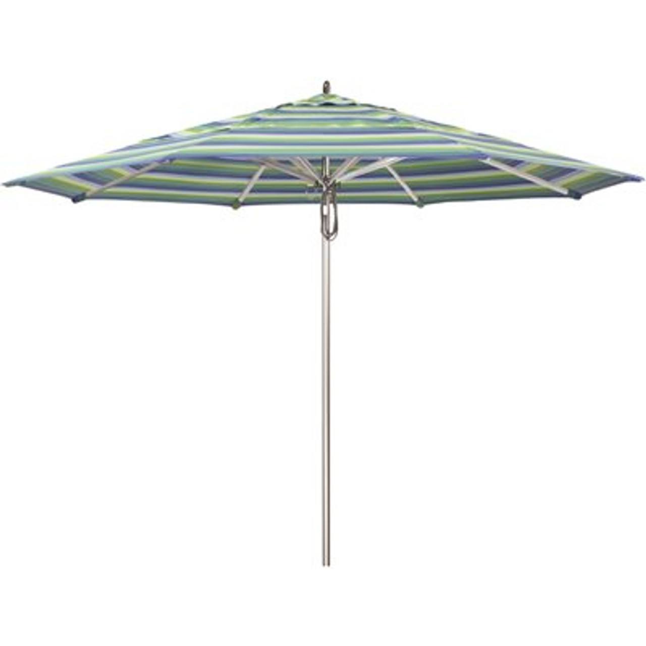 California Umbrella 11 ft. Silver Aluminum Commercial Market Patio Umbrella with Pulley Lift in Seville Seaside Sunbrella
