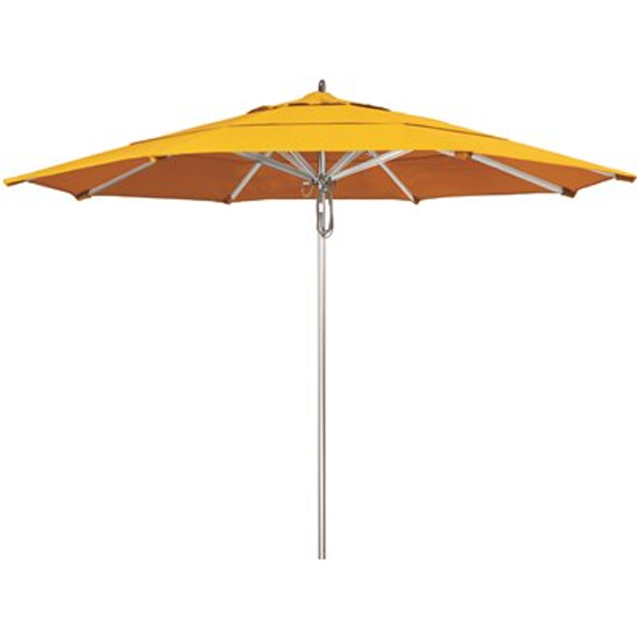 California Umbrella 11 ft. Silver Aluminum Commercial Market Patio Umbrella with Pulley Lift in Sunflower Yellow Sunbrella