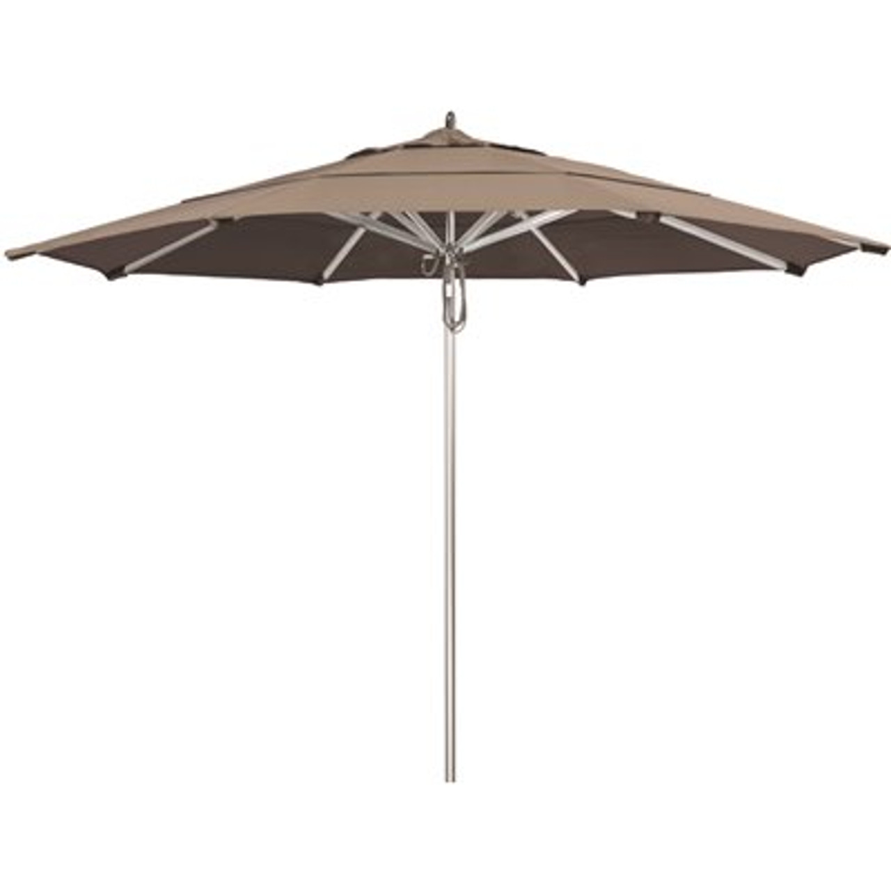 California Umbrella 11 ft. Silver Aluminum Commercial Market Patio Umbrella with Pulley Lift in Taupe Sunbrella