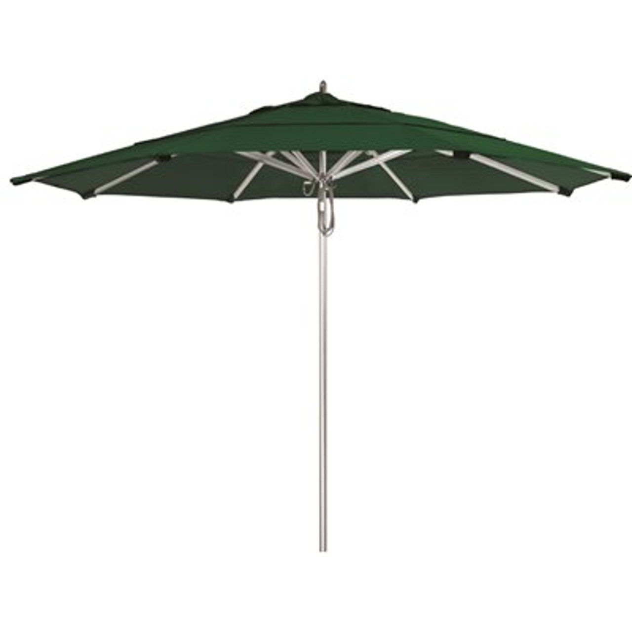 California Umbrella 11 ft. Silver Aluminum Commercial Market Patio Umbrella with Pulley Lift in Forest Green Sunbrella