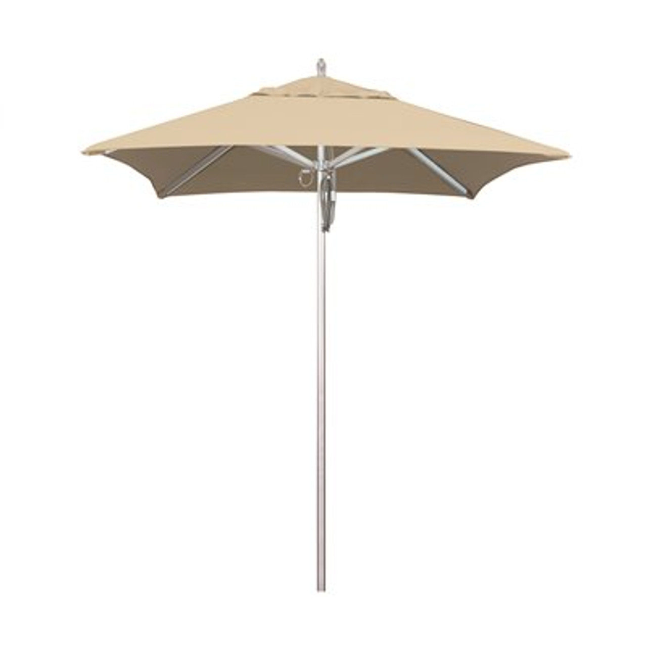 California Umbrella 6 ft. Silver Aluminum Commercial Market Patio Umbrella with Pulley Lift in Antique Beige Sunbrella