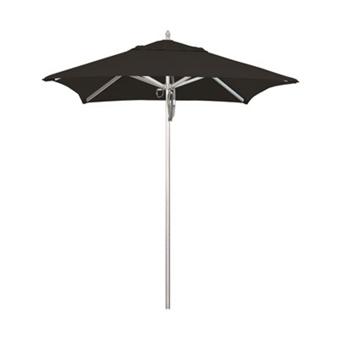 California Umbrella 6 ft. Silver Aluminum Commercial Market Patio Umbrella with Pulley Lift in Black Sunbrella