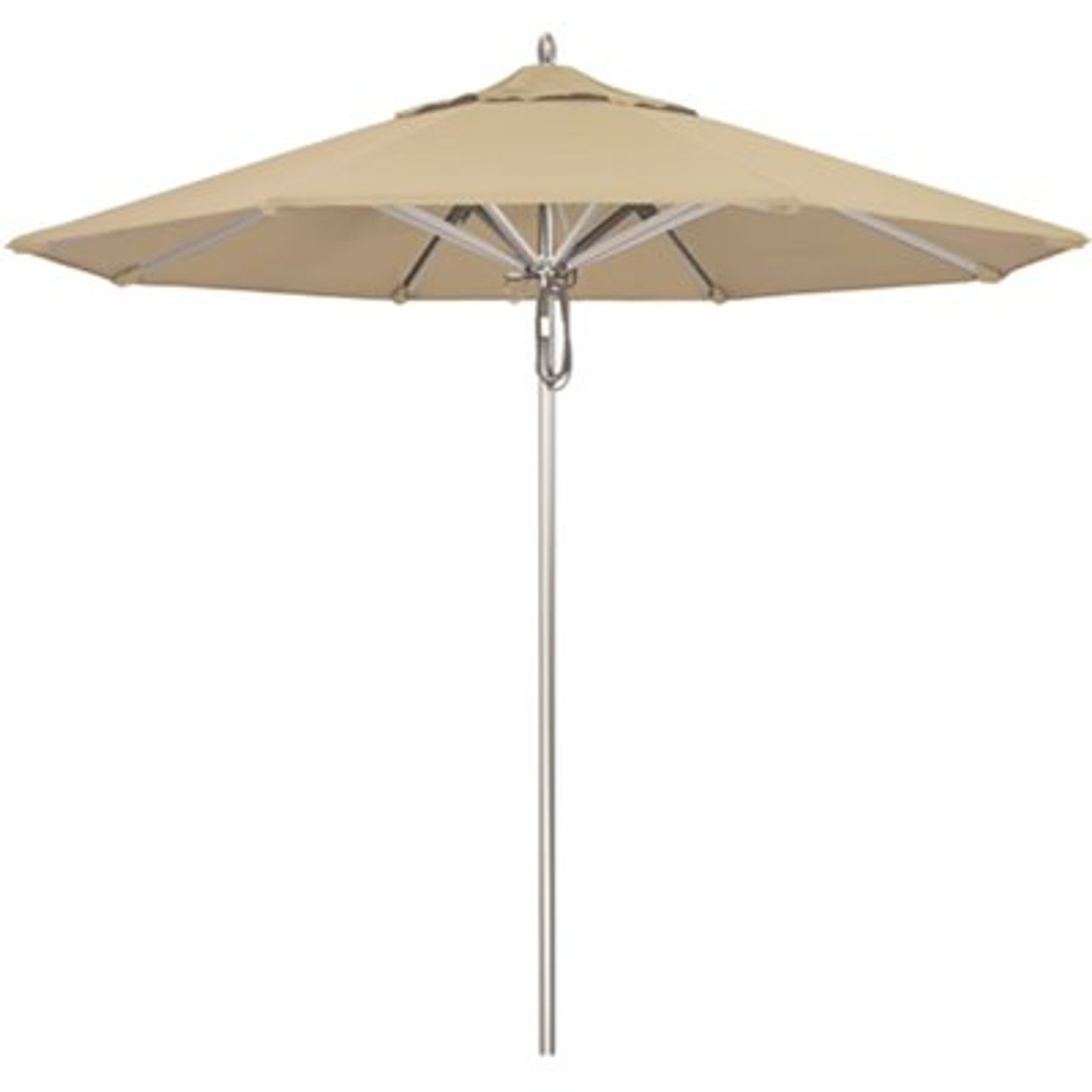 California Umbrella 9 ft. Silver Aluminum Commercial Market Patio Umbrella with Pulley Lift in Antique Beige Sunbrella