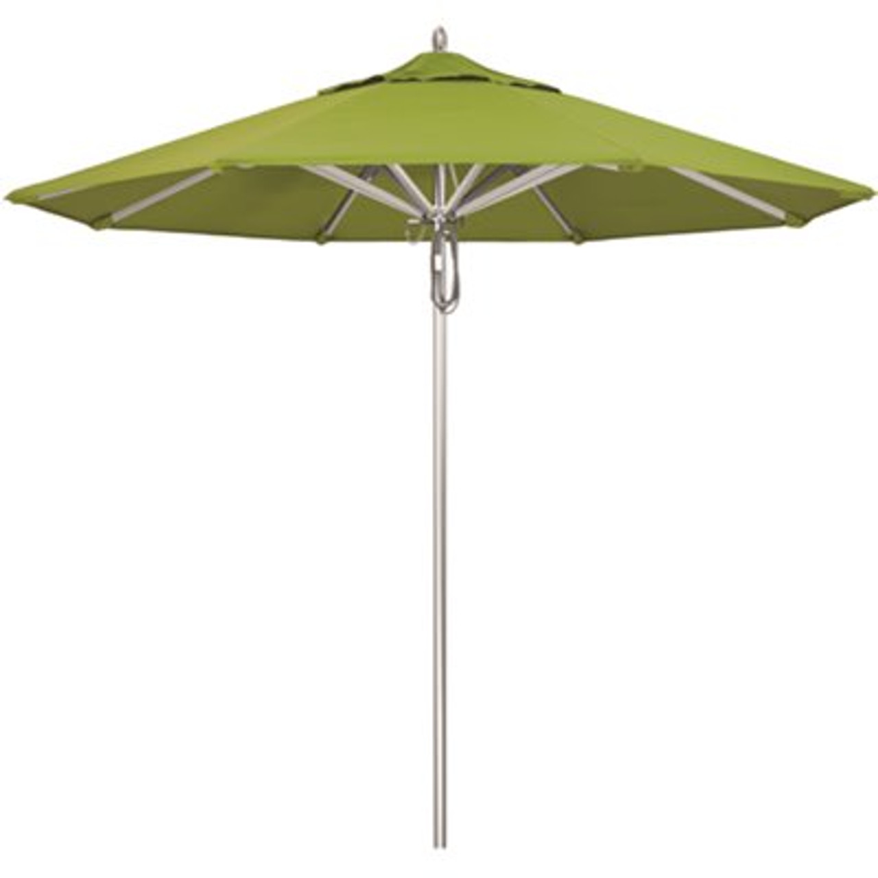 California Umbrella 9 ft. Silver Aluminum Commercial Market Patio Umbrella with Pulley Lift in Macaw Sunbrella