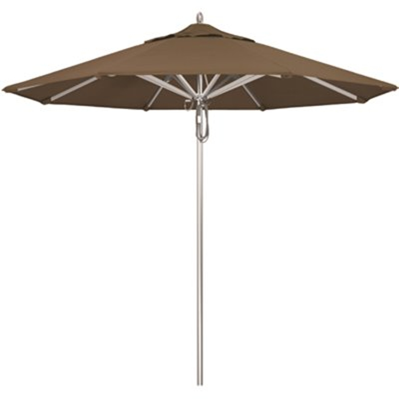 California Umbrella 9 ft. Silver Aluminum Commercial Market Patio Umbrella with Pulley Lift in Cocoa Sunbrella