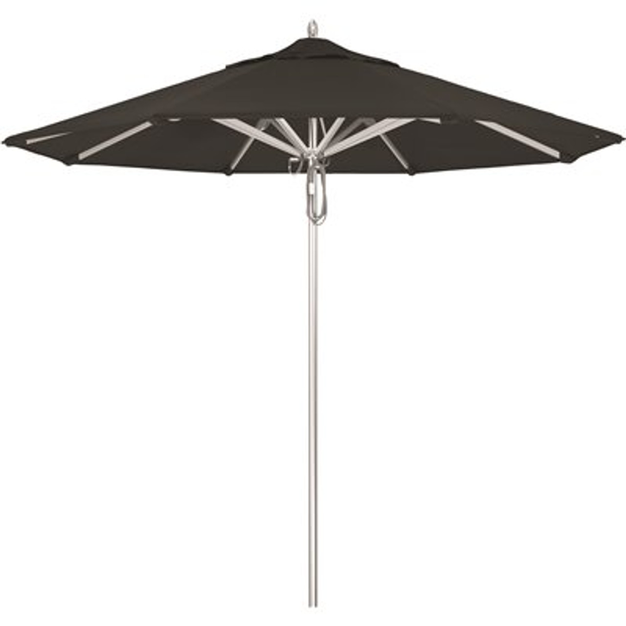 California Umbrella 9 ft. Silver Aluminum Commercial Market Patio Umbrella with Pulley Lift in Black Sunbrella