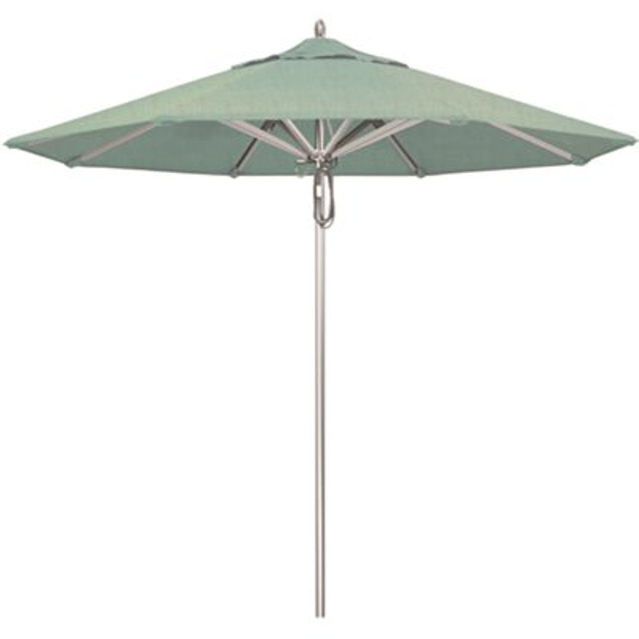 California Umbrella 9 ft. Silver Aluminum Commercial Market Patio Umbrella with Pulley Lift in Spa Sunbrella