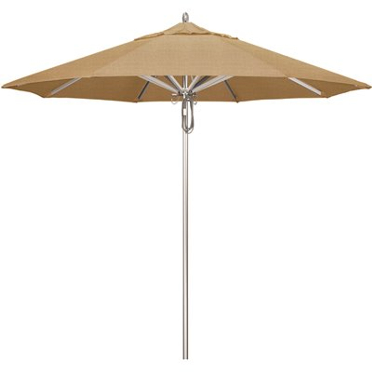 California Umbrella 9 ft. Silver Aluminum Commercial Market Patio Umbrella with Pulley Lift in Linen Sesame Sunbrella