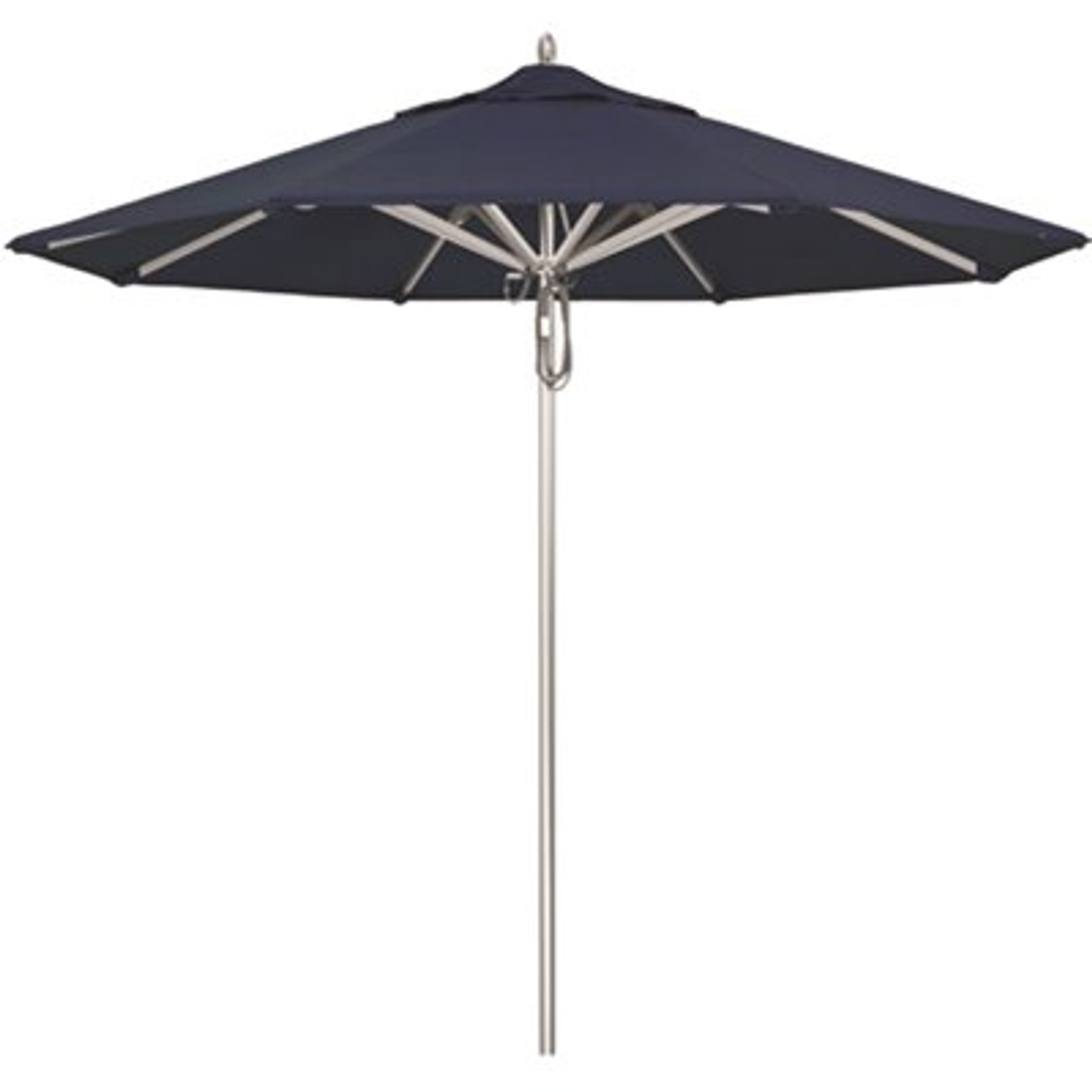 California Umbrella 9 ft. Silver Aluminum Commercial Market Patio Umbrella with Pulley Lift in Spectrum Indigo Sunbrella