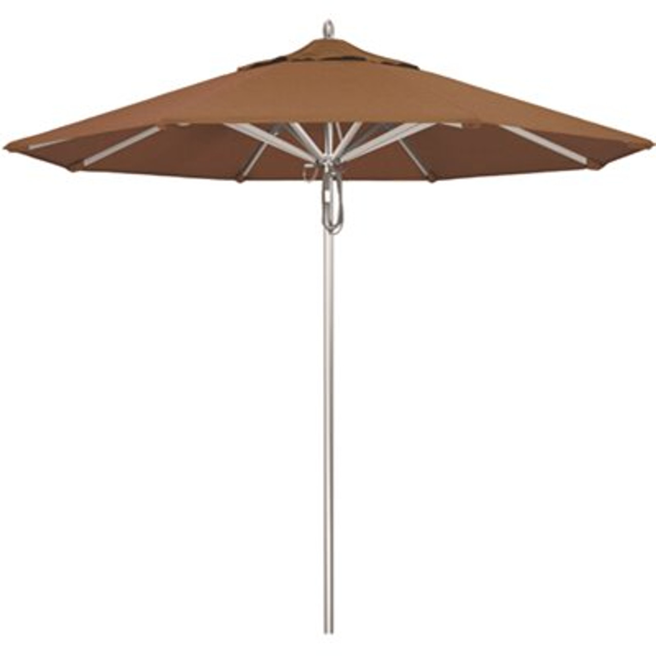 California Umbrella 9 ft. Silver Aluminum Commercial Market Patio Umbrella with Pulley Lift in Teak Sunbrella