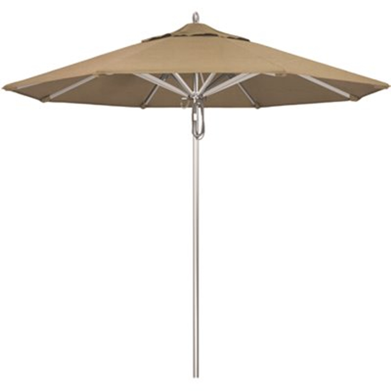 California Umbrella 9 ft. Silver Aluminum Commercial Market Patio Umbrella with Pulley Lift in Heather Beige Sunbrella