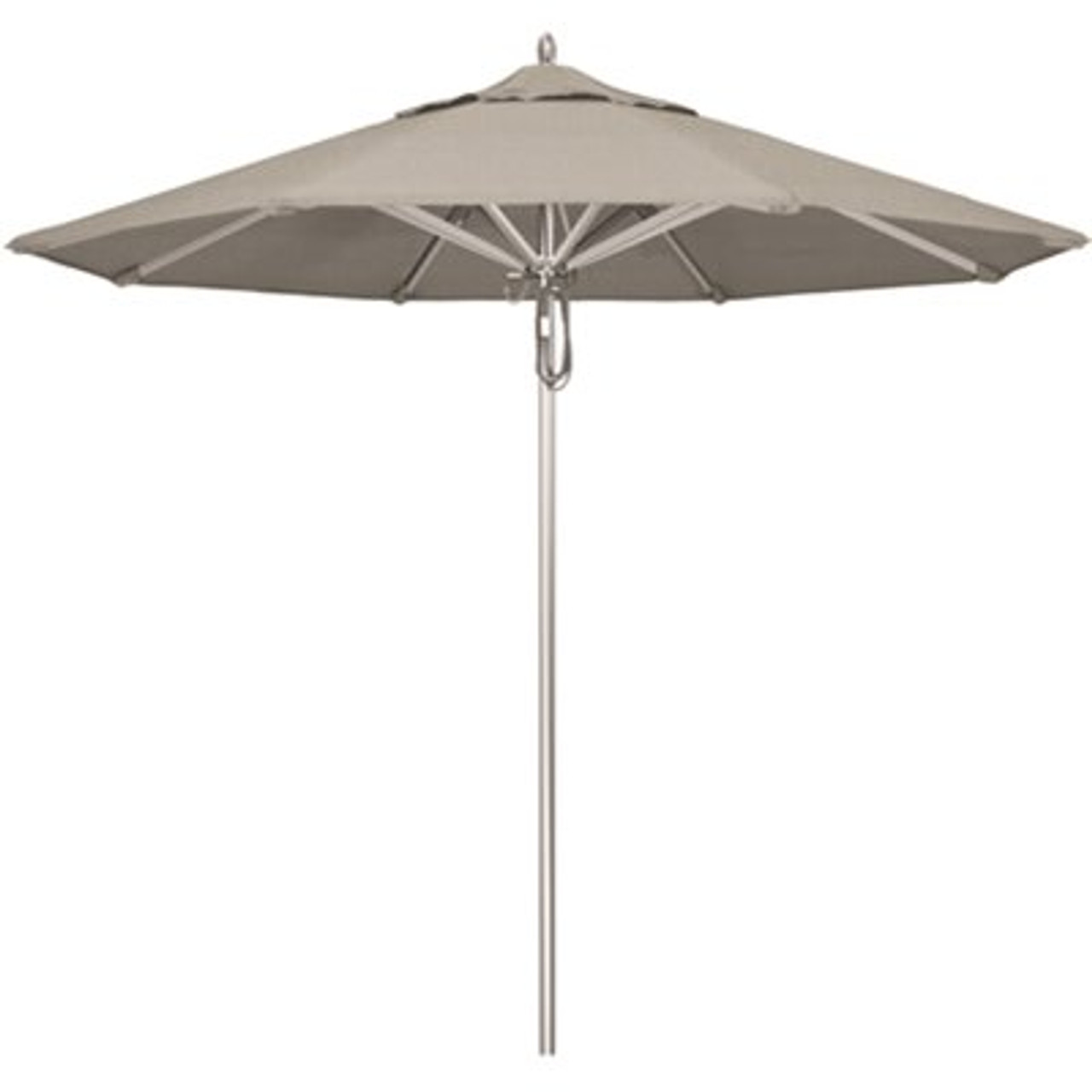 California Umbrella 9 ft. Silver Aluminum Commercial Market Patio Umbrella with Pulley Lift in Granite Sunbrella