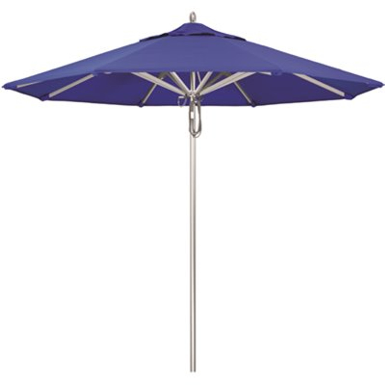 California Umbrella 9 ft. Silver Aluminum Commercial Market Patio Umbrella with Pulley Lift in Pacific Blue Sunbrella