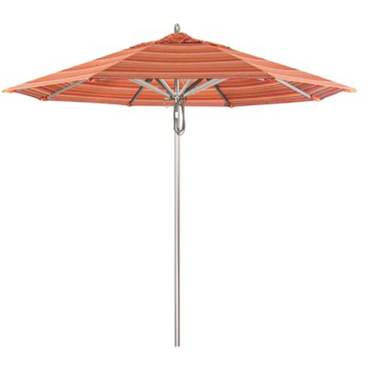 California Umbrella 9 ft. Silver Aluminum Commercial Market Patio Umbrella with Pulley Lift in Dolce Mango Sunbrella