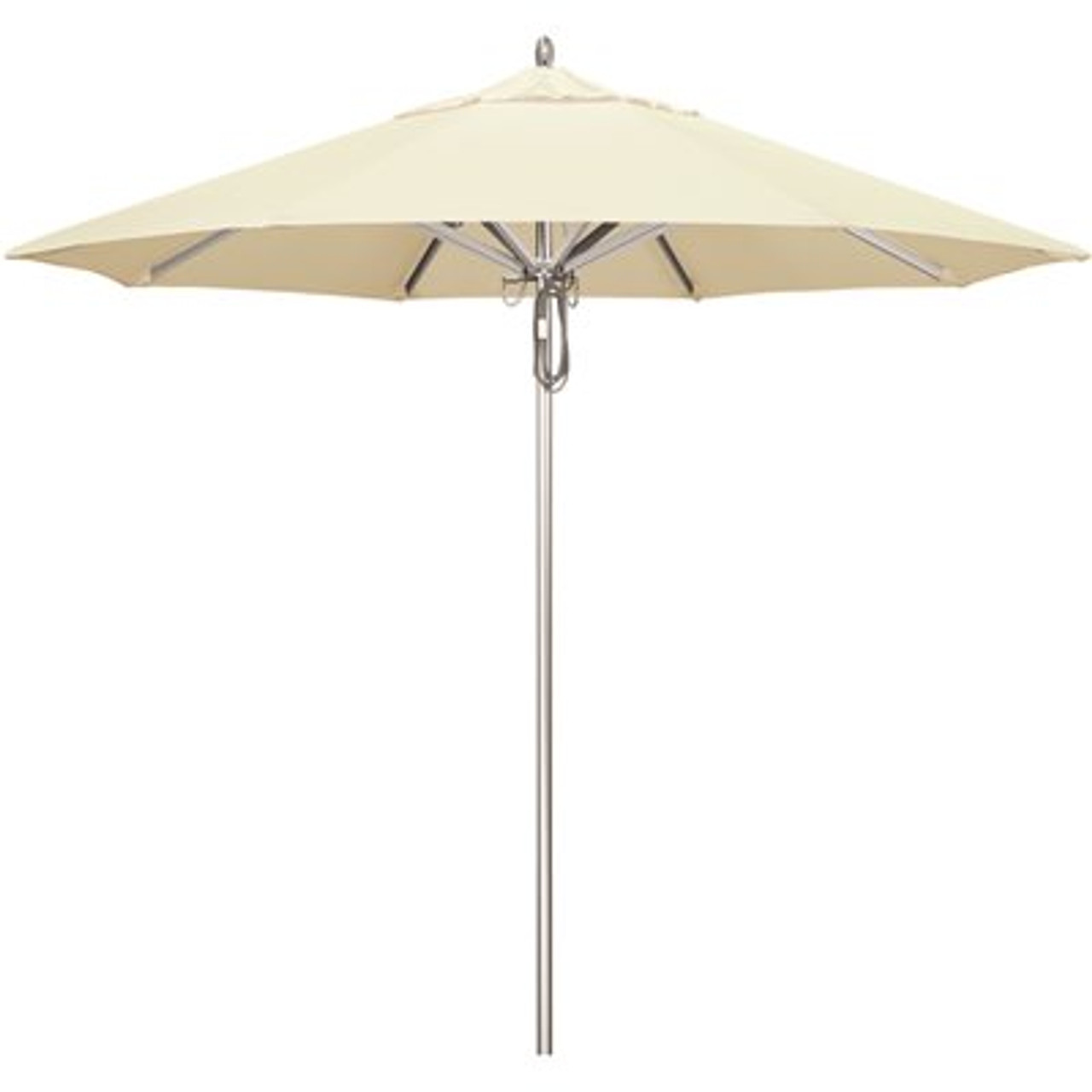California Umbrella 9 ft. Silver Aluminum Commercial Market Patio Umbrella with Pulley Lift in Canvas Sunbrella