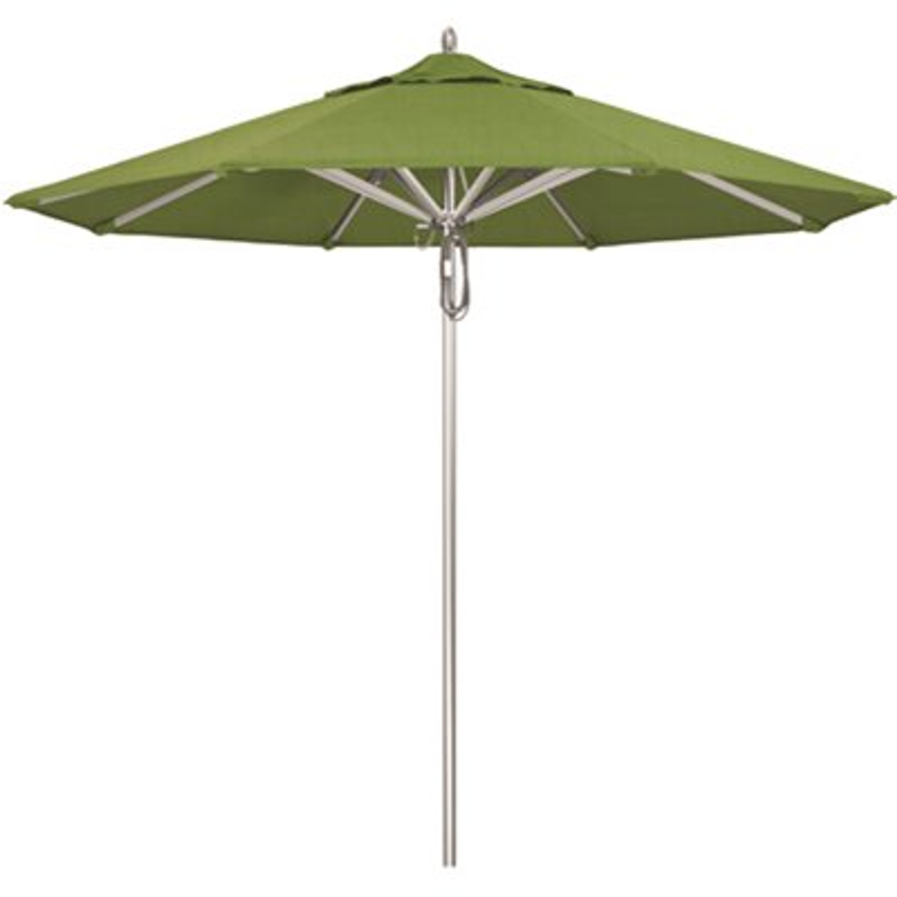 California Umbrella 9 ft. Silver Aluminum Commercial Market Patio Umbrella with Pulley Lift in Specturm Cilantro Sunbrella