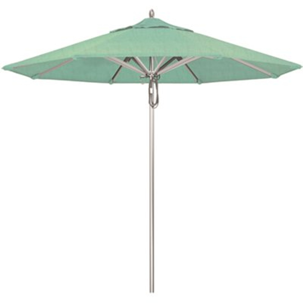 California Umbrella 9 ft. Silver Aluminum Commercial Market Patio Umbrella with Pulley Lift in Spectrum Mist Sunbrella