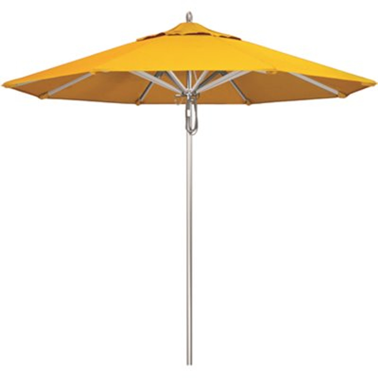 California Umbrella 9 ft. Silver Aluminum Commercial Market Patio Umbrella with Pulley Lift in Sunflower Yellow Sunbrella