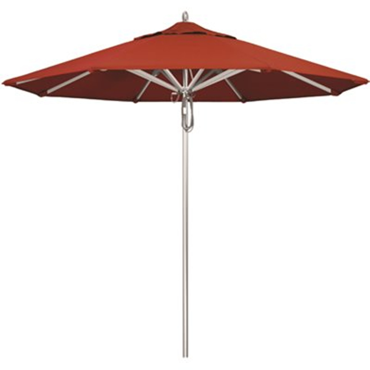 California Umbrella 9 ft. Silver Aluminum Commercial Market Patio Umbrella with Pulley Lift in Terracotta Sunbrella