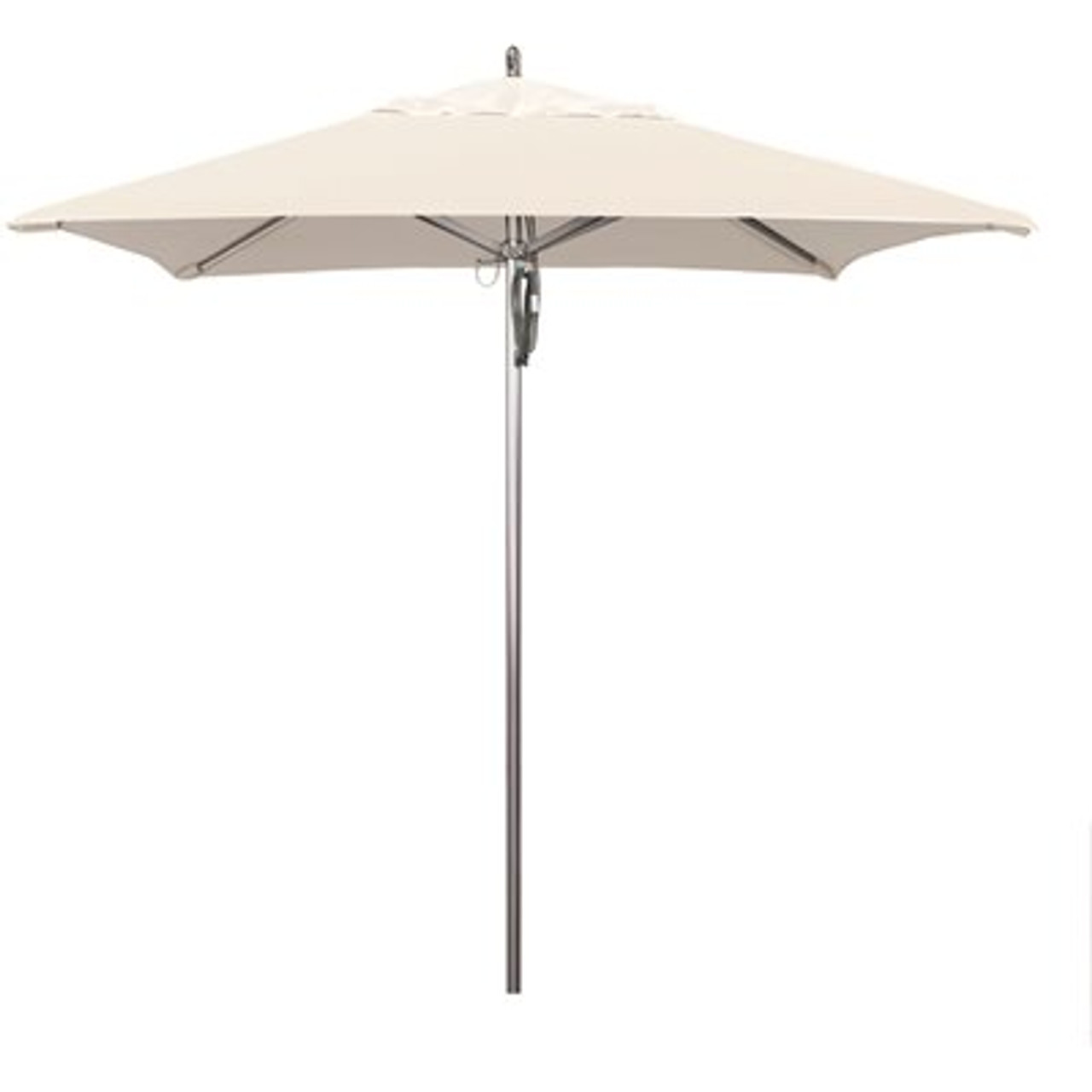 California Umbrella 7.5 ft. Square Silver Aluminum Commercial Market Patio Umbrella with Pulley Lift in Natural Sunbrella