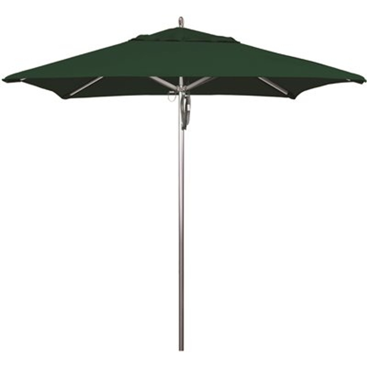 7.5 ft. Square Silver Aluminum Commercial Market Patio Umbrella with Pulley Lift in Forest Green Sunbrella