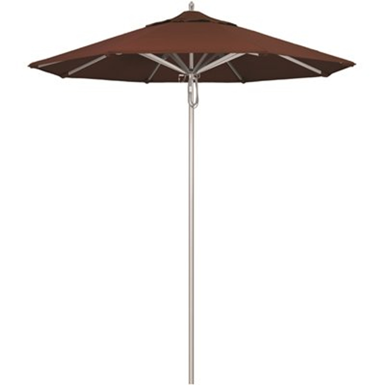 California Umbrella 7.5 ft. Silver Aluminum Commercial Market Patio Umbrella with Pulley Lift in Bay Brown Sunbrella