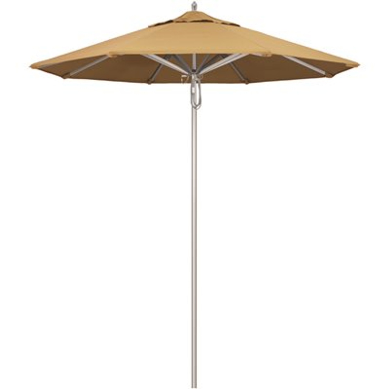 California Umbrella 7.5 ft. Silver Aluminum Commercial Market Patio Umbrella with Pulley Lift in Wheat Sunbrella
