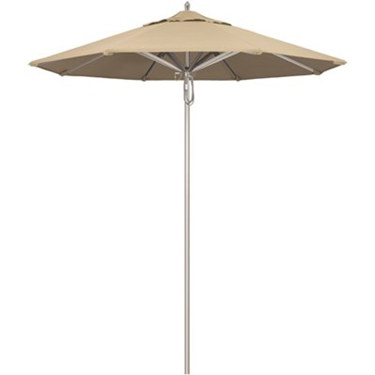California Umbrella 7.5 ft. Silver Aluminum Commercial Market Patio Umbrella with Pulley Lift in Antique Beige Sunbrella