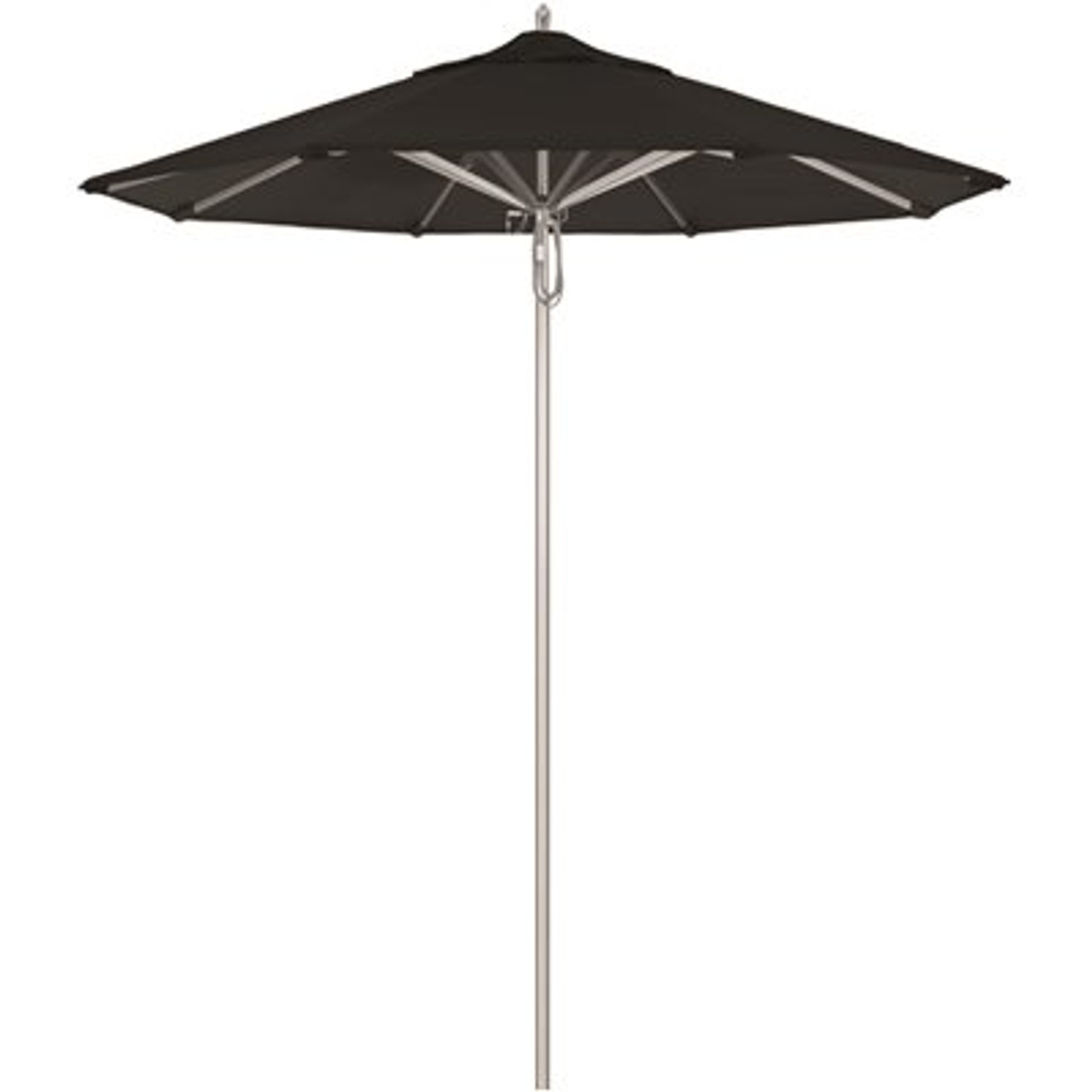 California Umbrella 7.5 ft. Silver Aluminum Commercial Market Patio Umbrella with Pulley Lift in Black Sunbrella
