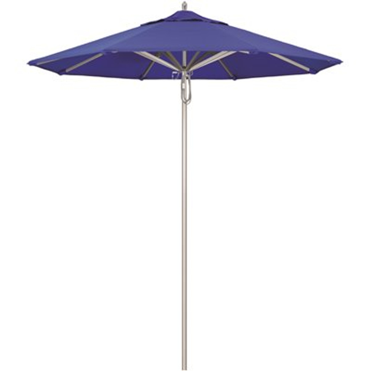 California Umbrella 7.5 ft. Silver Aluminum Commercial Market Patio Umbrella with Pulley Lift in Pacific Blue Sunbrella