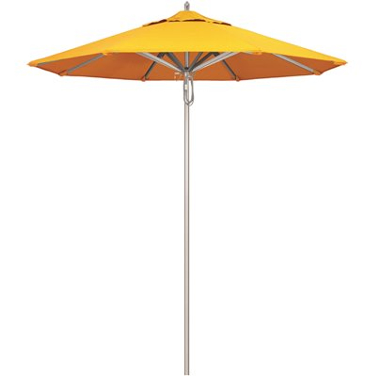 California Umbrella 7.5 ft. Silver Aluminum Commercial Market Patio Umbrella with Pulley Lift in Sunflower Yellow Sunbrella