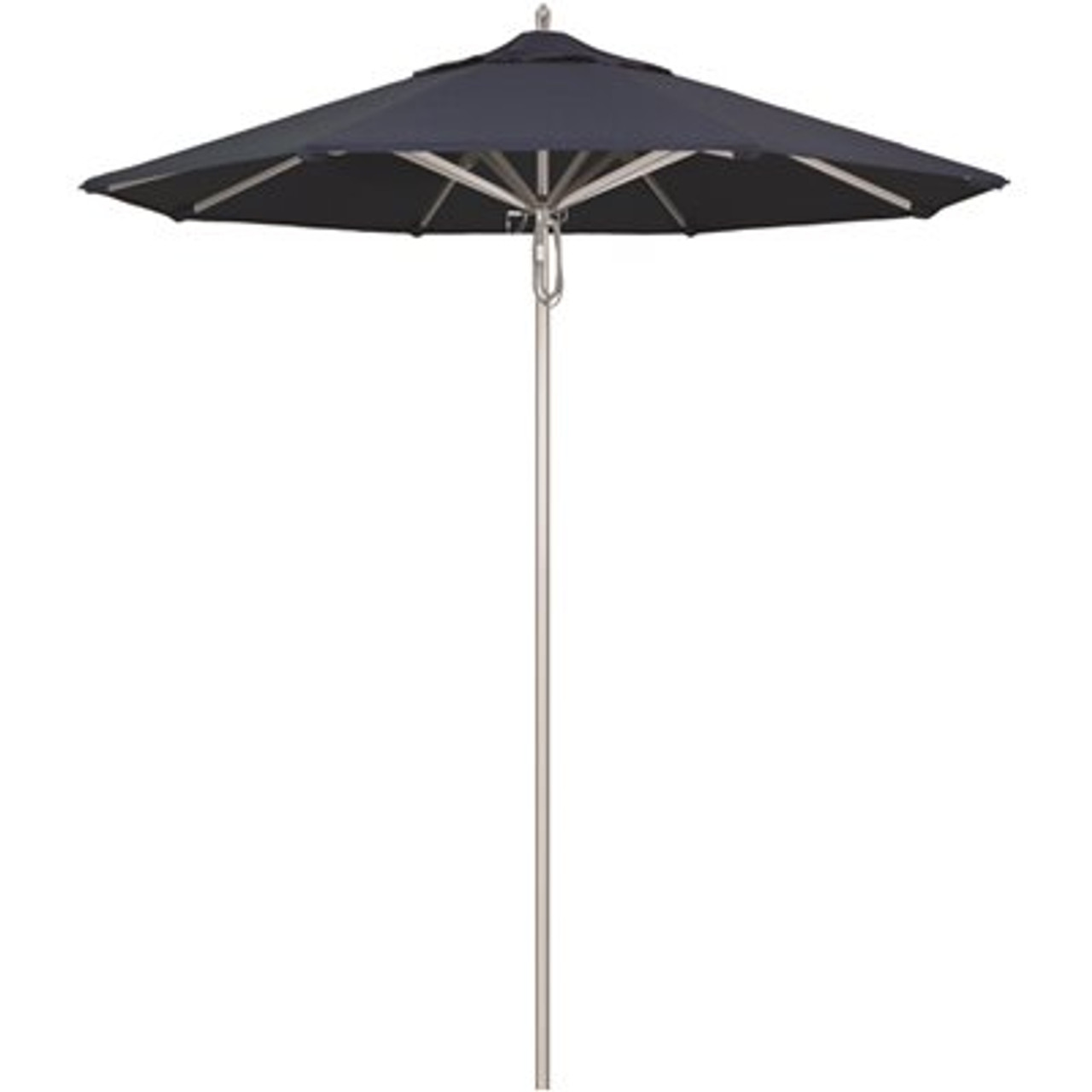 California Umbrella 7.5 ft. Silver Aluminum Commercial Market Patio Umbrella with Pulley Lift in Spectrum Indigo Sunbrella