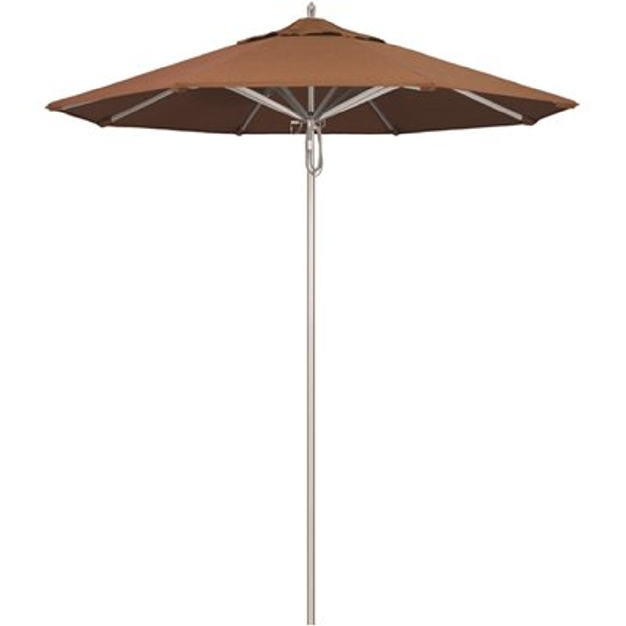 California Umbrella 7.5 ft. Silver Aluminum Commercial Market Patio Umbrella with Pulley Lift in Teak Sunbrella