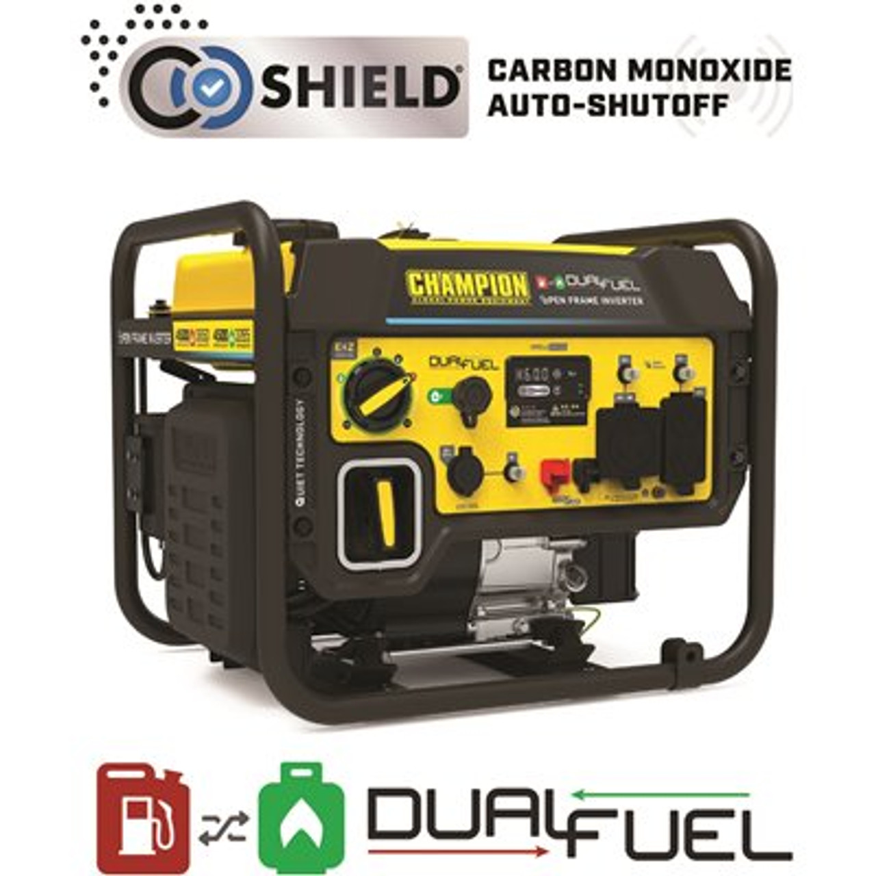 4500-Watt Recoil Start Gasoline and Propane Powered Dual Fuel Open Frame Inverter Generator with CO Shield