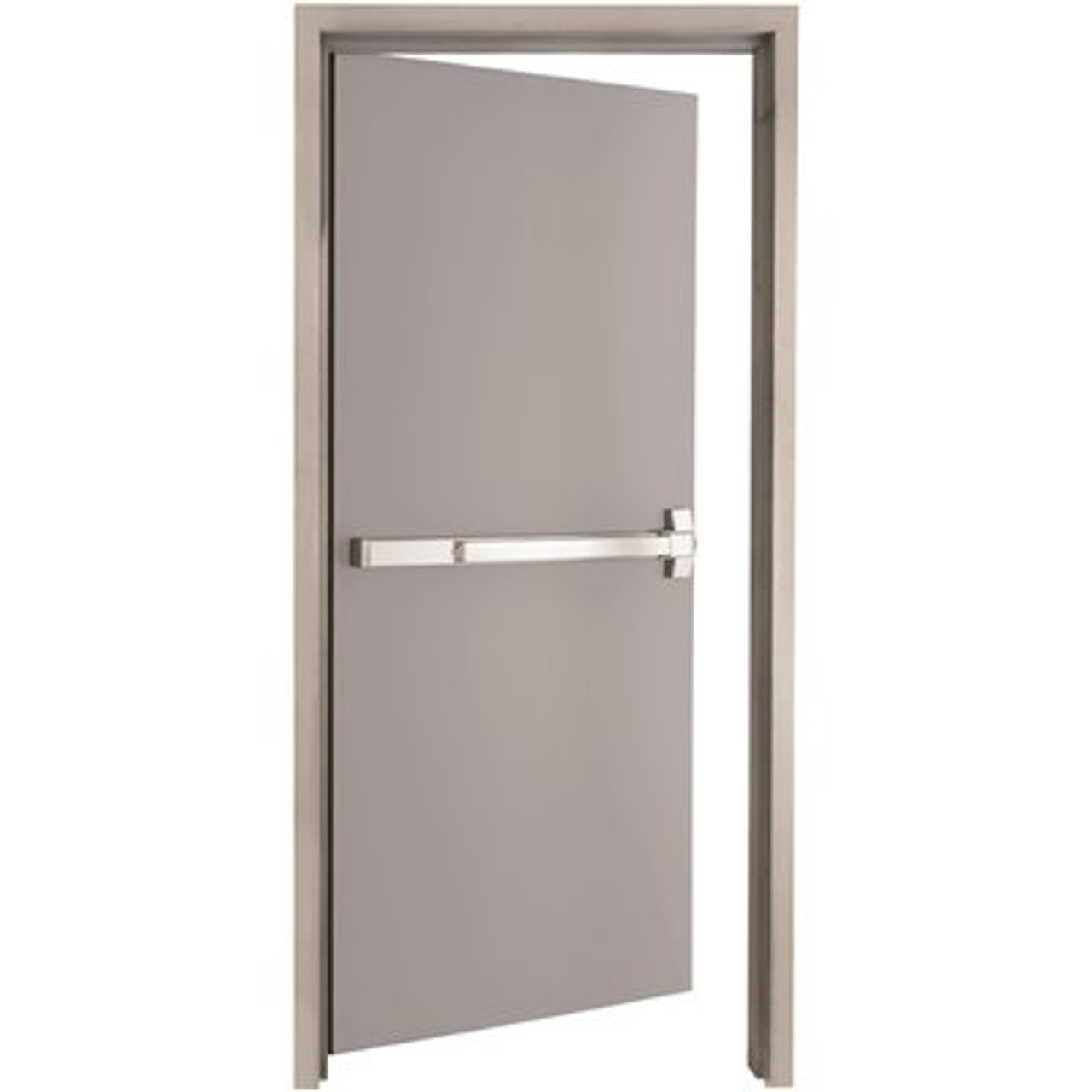 36 in. x 84 in. Fire-Rated Gray Left-Hand Flush Steel Commercial Door with  Panic Bar, Knock Down Frame and Hardware