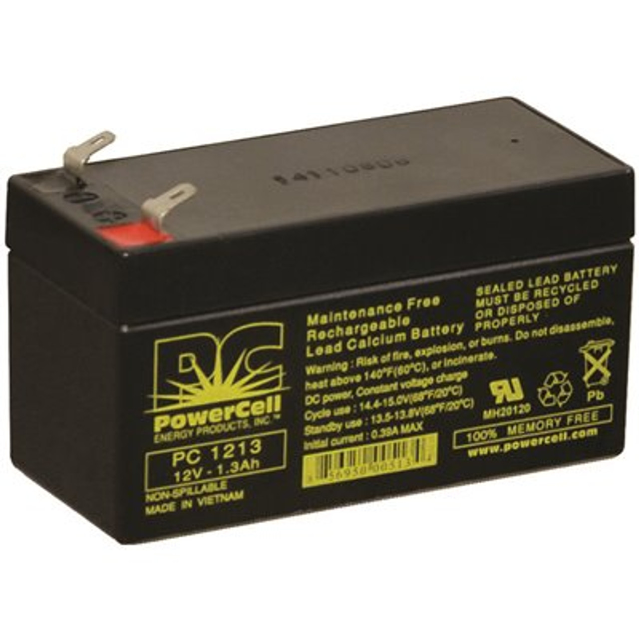 12-Volt 1.3 Ah, F1 Terminal, Sealed Lead-Acid, AGM, Maintenance Free, Rechargeable, Non-spillable, Battery