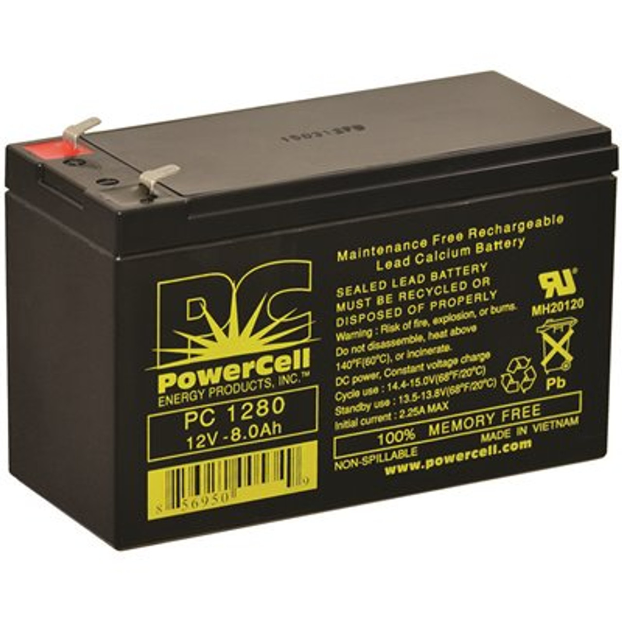 12-Volt 8.0 Ah, F1 Terminal, Sealed Lead-Acid, AGM, Maintenance Free, Rechargeable, Non-spillable, Battery