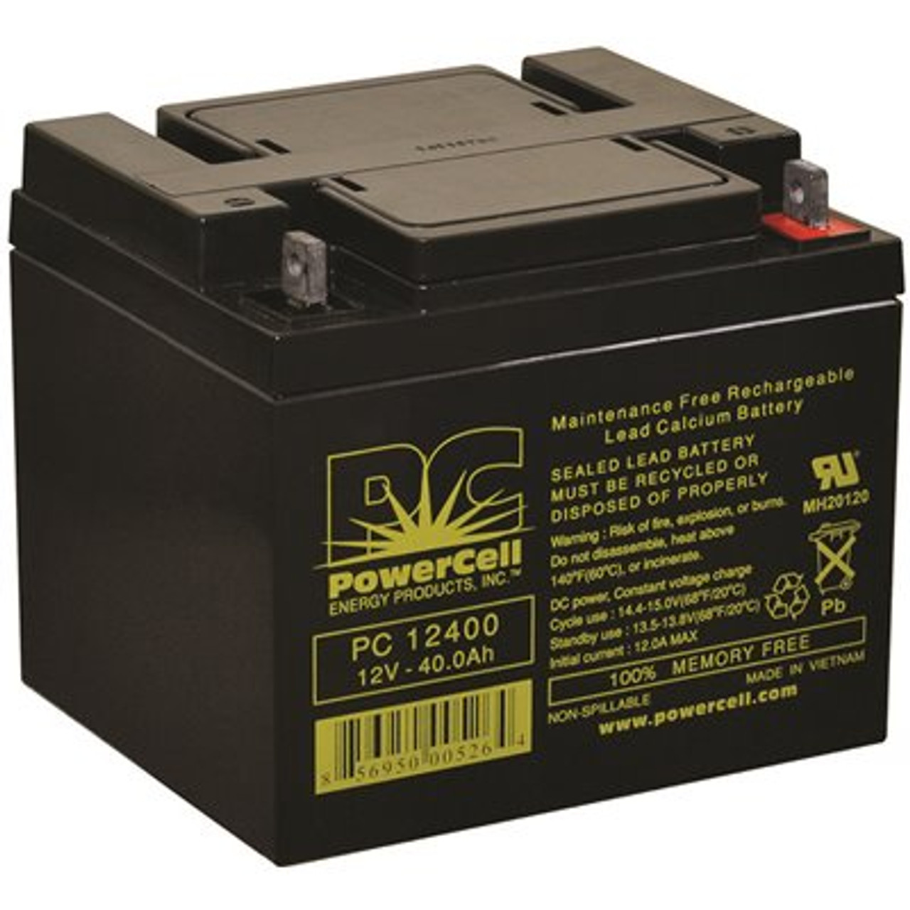 12-Volt 40.0 Ah, Nut and Bolt Terminal, Sealed Lead-Acid, AGM, Maintenance Free, Rechargeable, Non-spillable, Battery