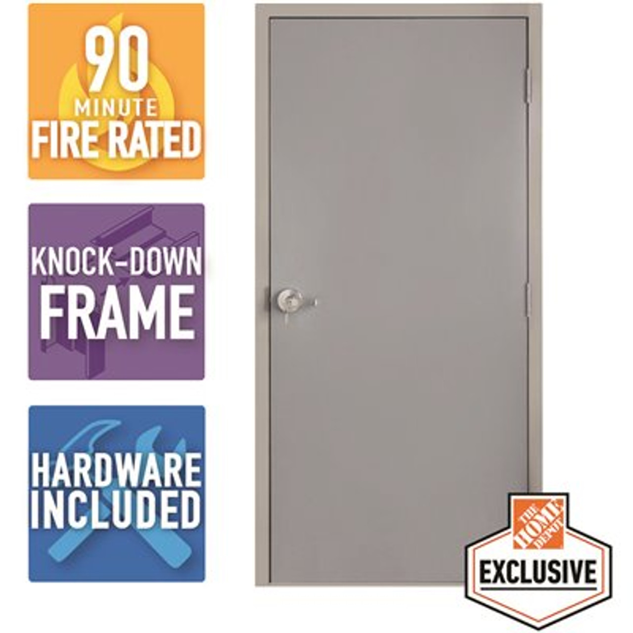 Armor Door 36 in. x 80 in. Gray Left-Hand Outswing Flush Steel Commercial Door with Knock Down Frame and Hardware